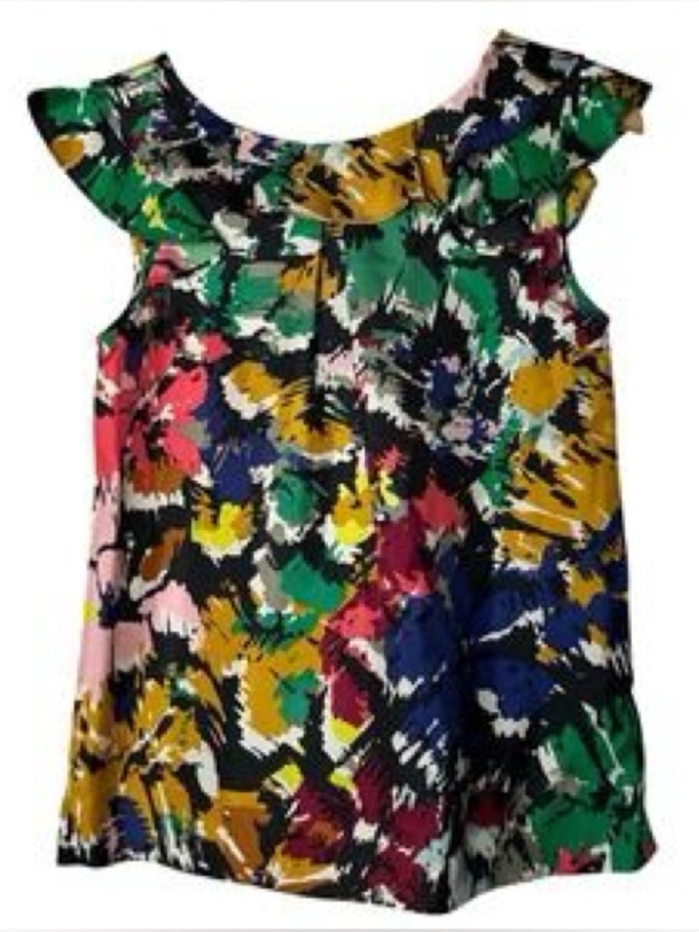 J. Crew Women’s Multicolor Ruffle Neck Blouse - Green, Yellow, Blue, Pink